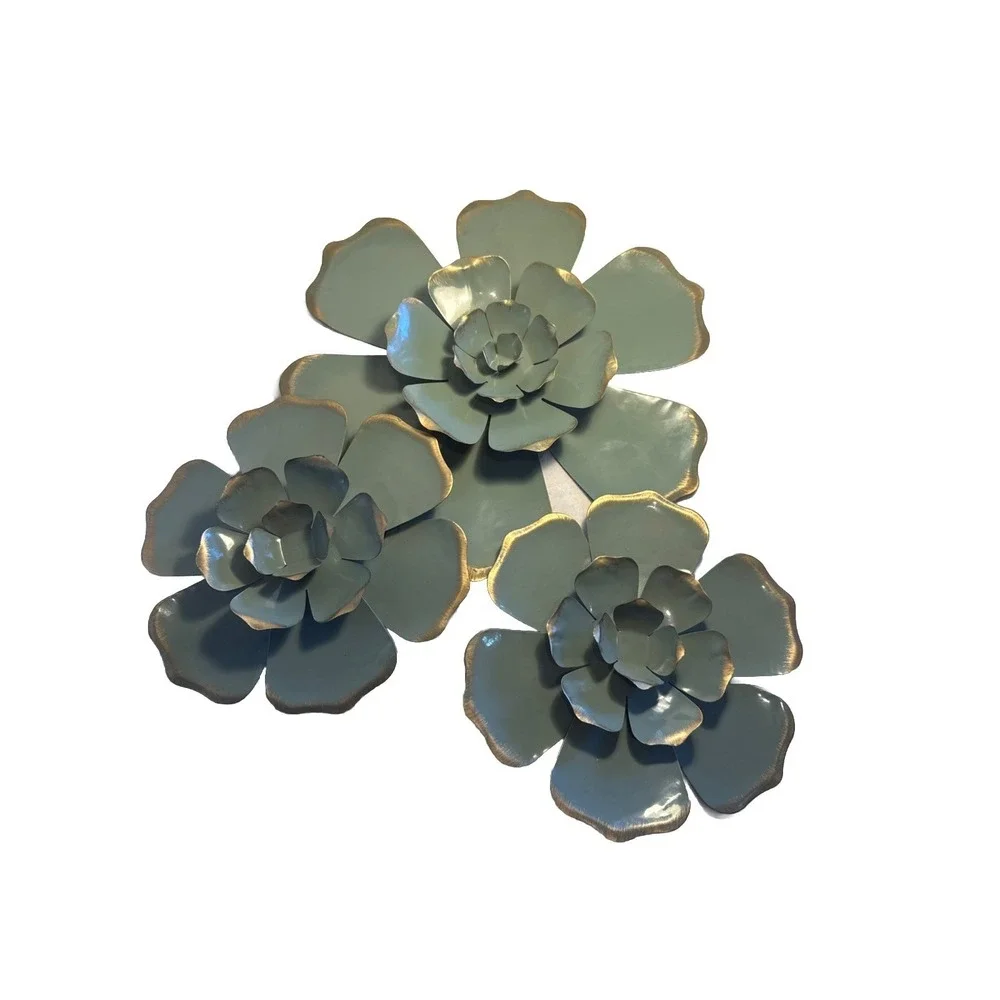 3 Shabby Chic French Country Green w Gold‎ MetalDimensional Wall Decor 12